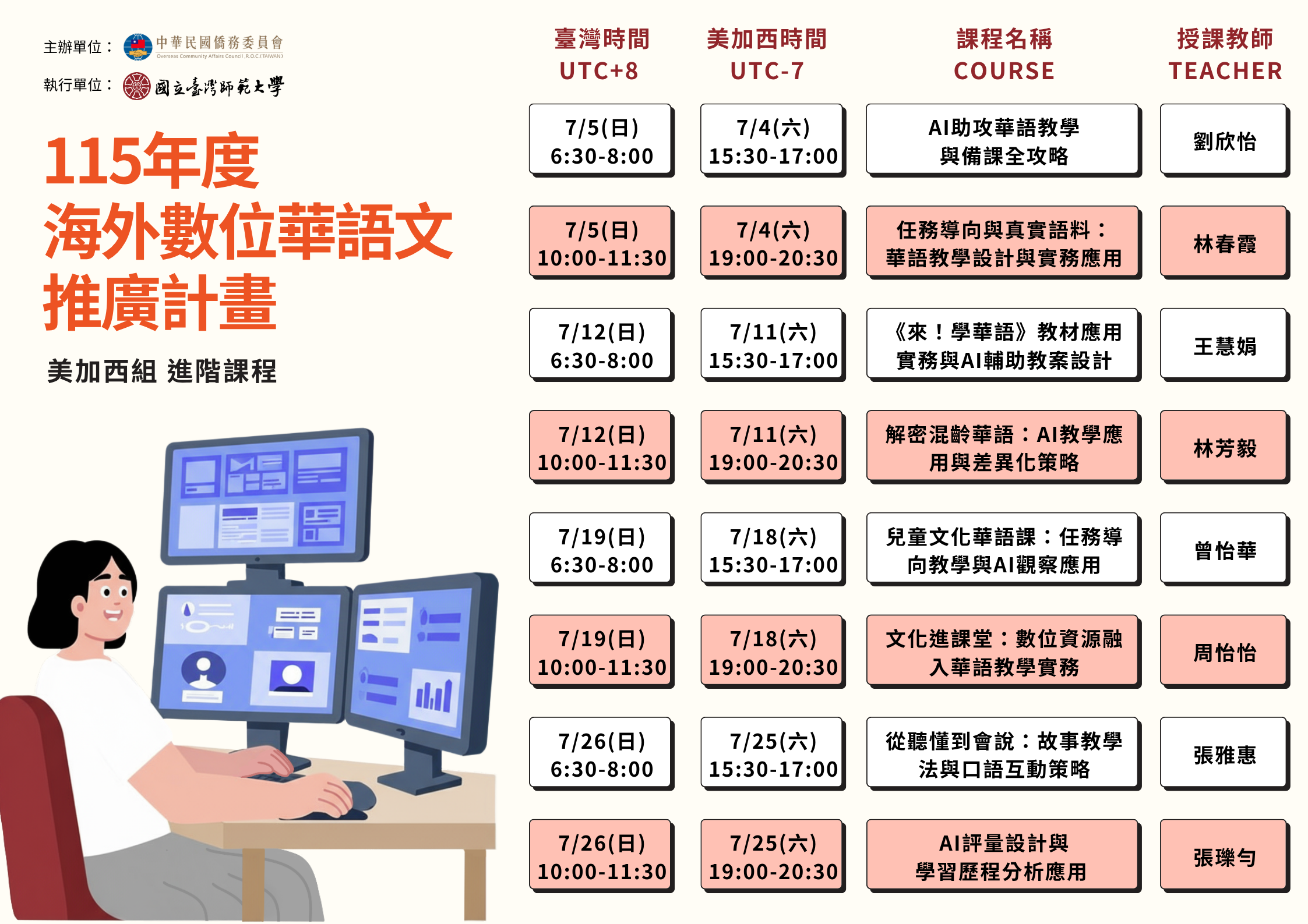 美加西組進階班課程表