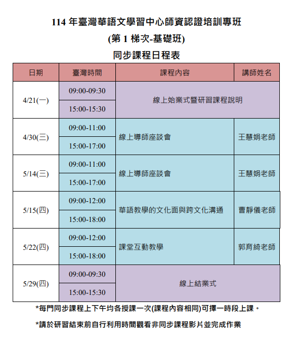 僑務委員會「114年臺灣華語文學習中心師資認證培訓專班」基礎班開放報名!