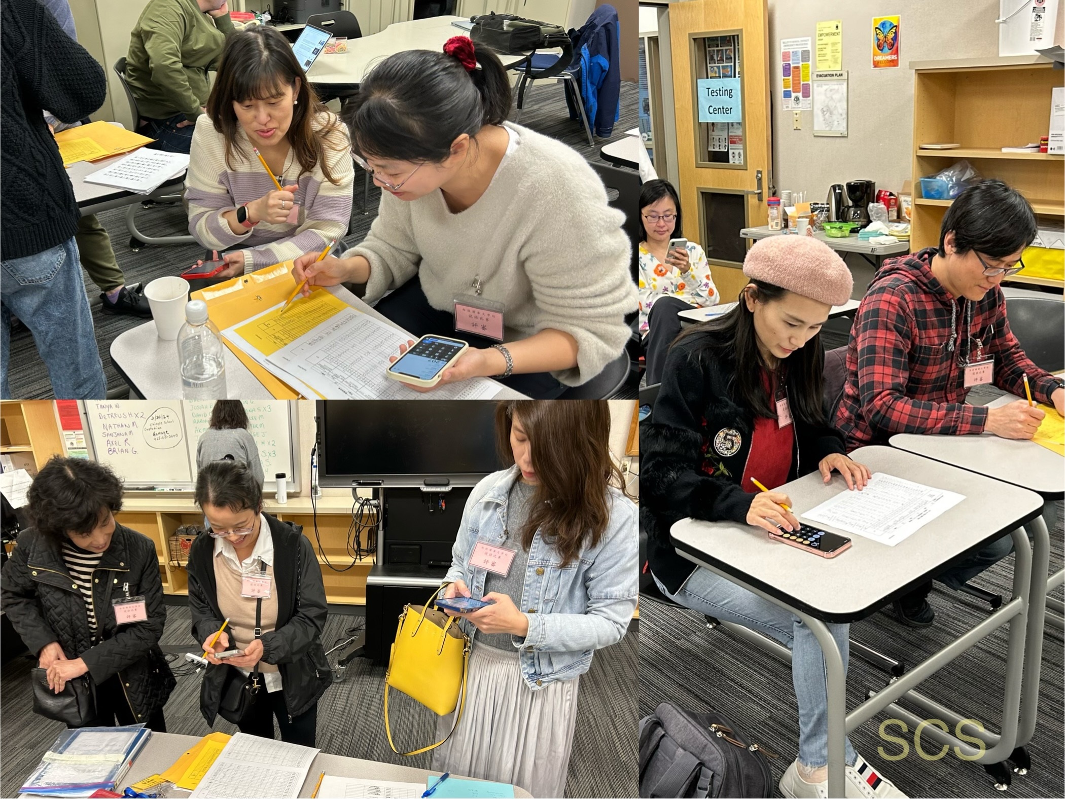 志工家長仔細計算成績討論得獎名單