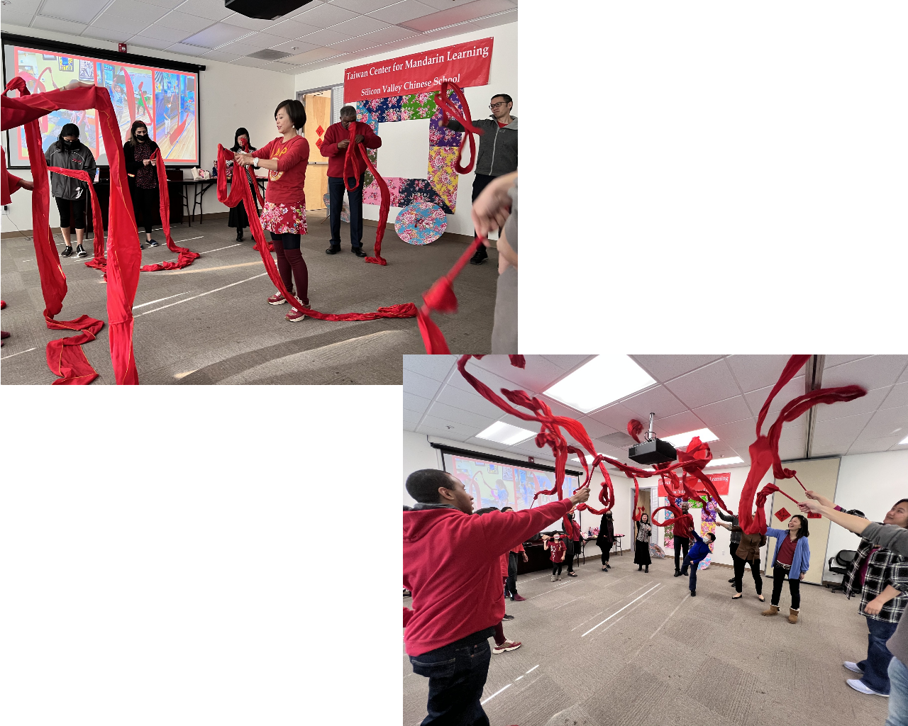 文化種子教師王淑美與學員們一起進行民俗彩帶舞教學