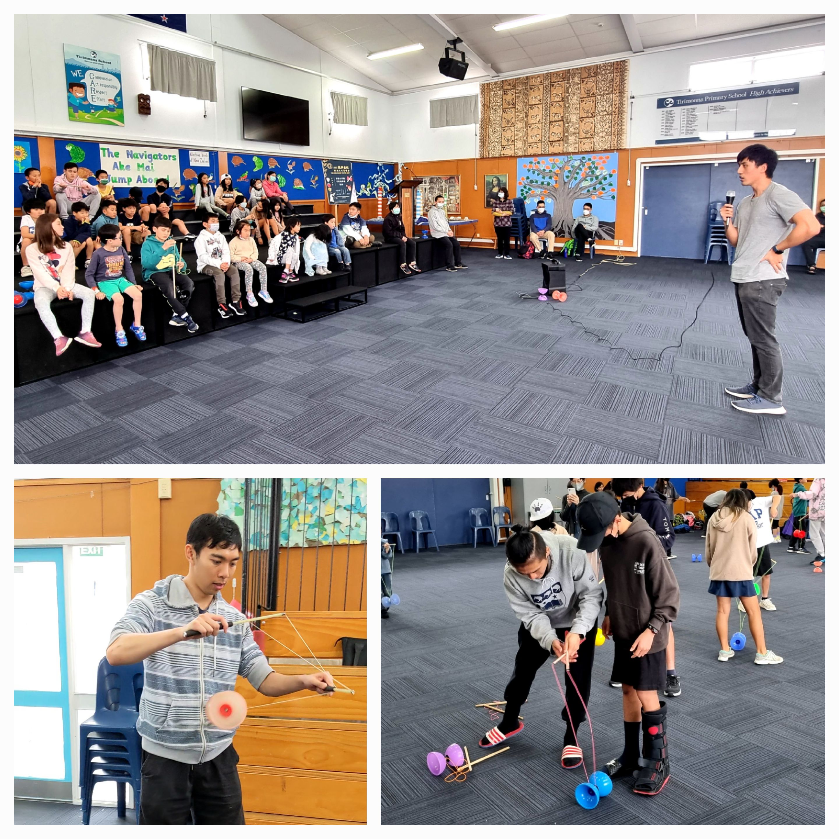 奧克蘭扯鈴隊的老師們指導學員花式扯鈴