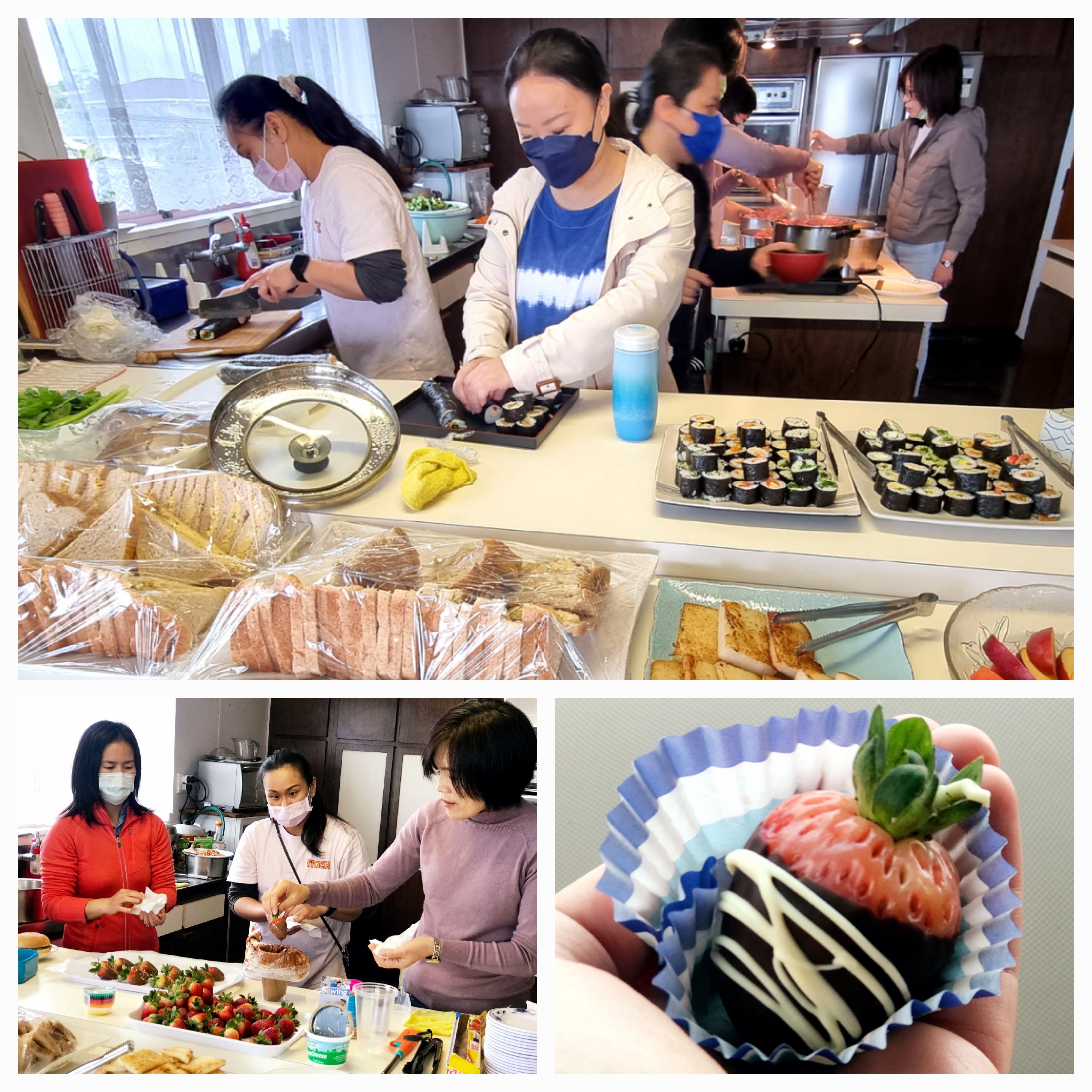 義工家長準備餐點及巧克力草莓當茶點