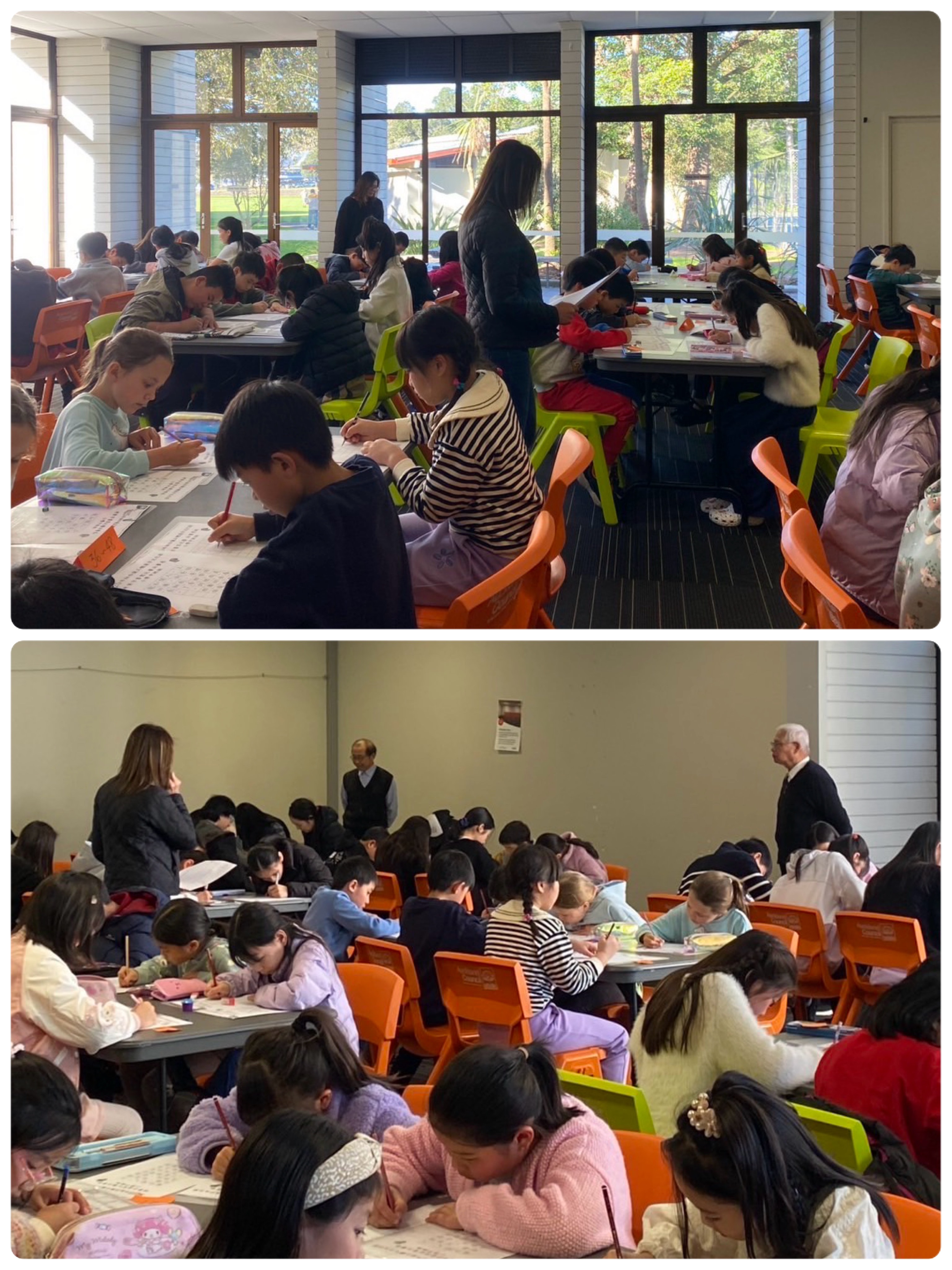 全國硬筆字比賽現場，參賽者神情專注書寫