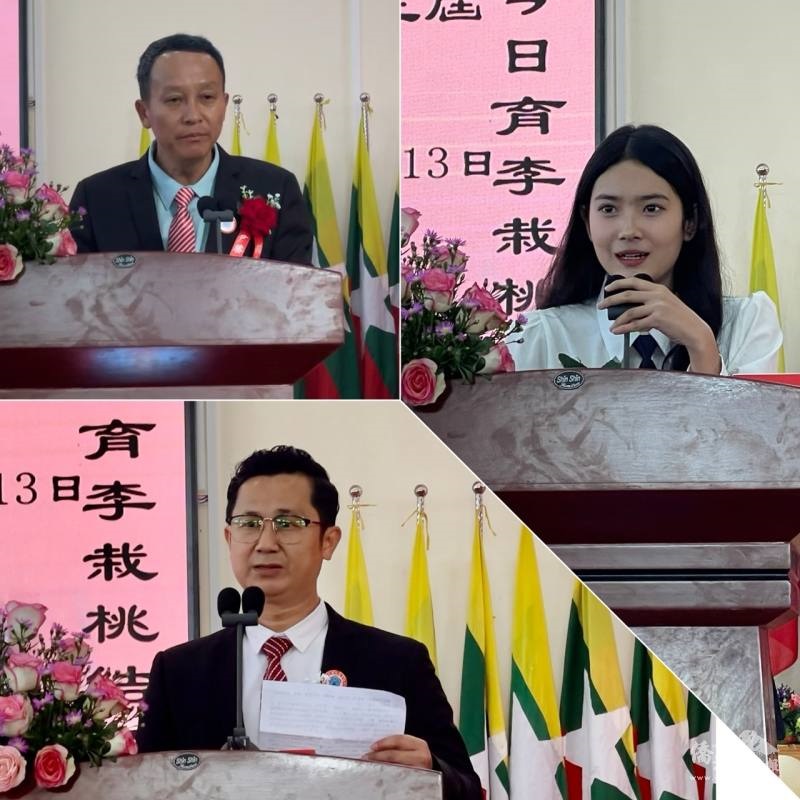 尹勝邦校長致詞(左上)、師長代表彭安靖致詞(左下）、畢業生趙琳代表致詞（右）