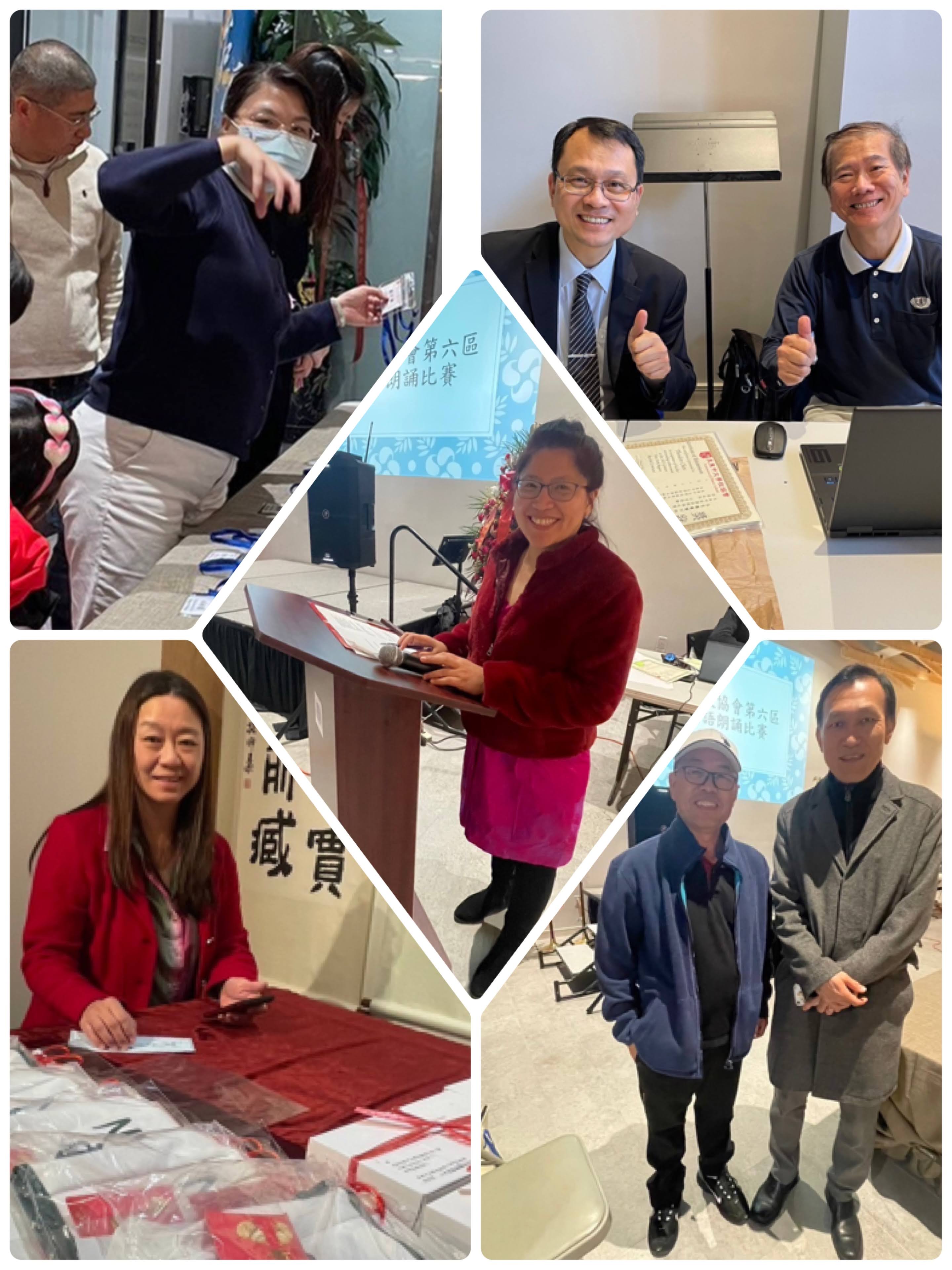 左上起順時針:林怡蓉-報到.莊淂隆、陳敬華-計分與印製獎狀,李亞軍-會場秩序,方吉正-音控,黃菁齡-財務,中:蘇郁琇-主持