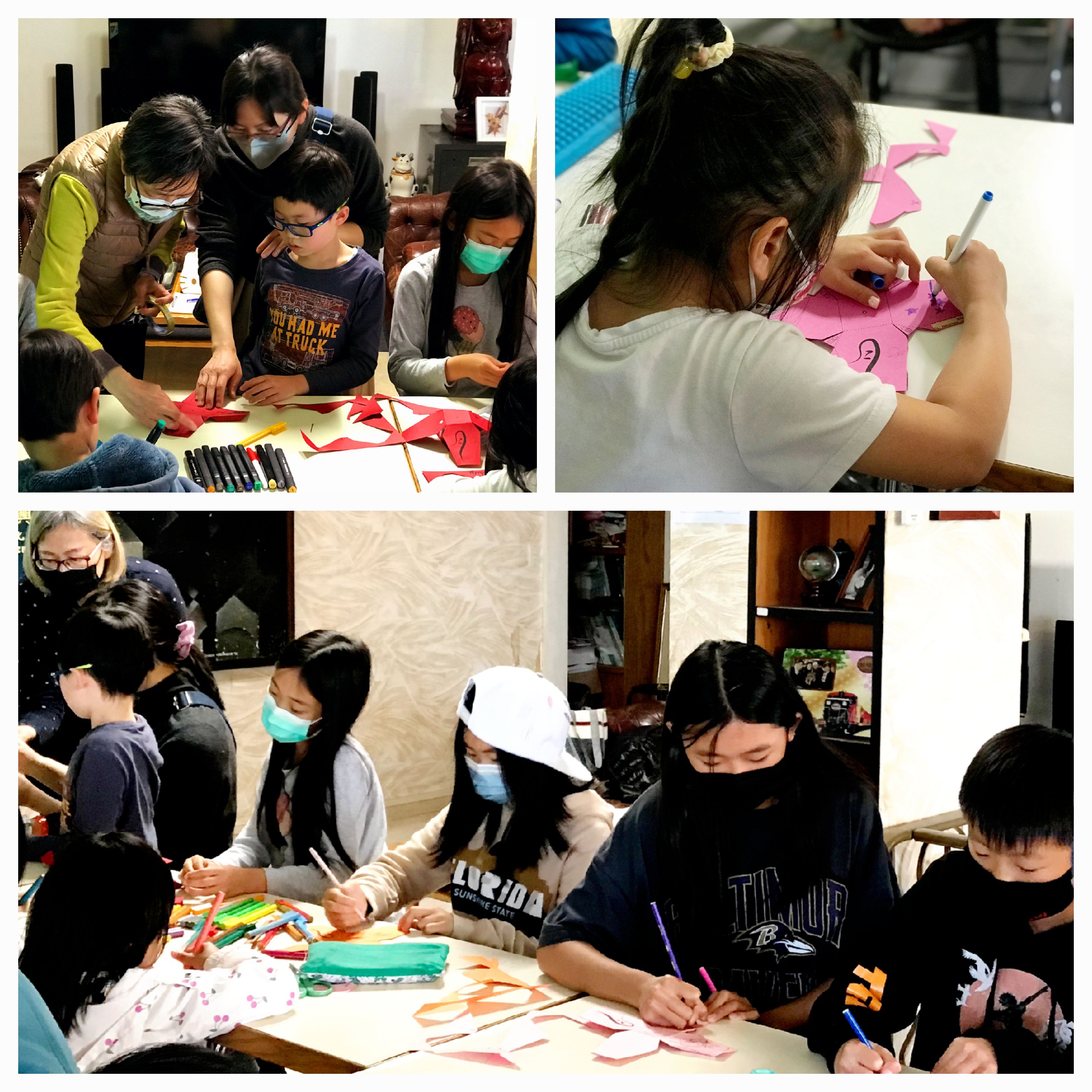 學員專注於裁剪及彩繪祈福天燈