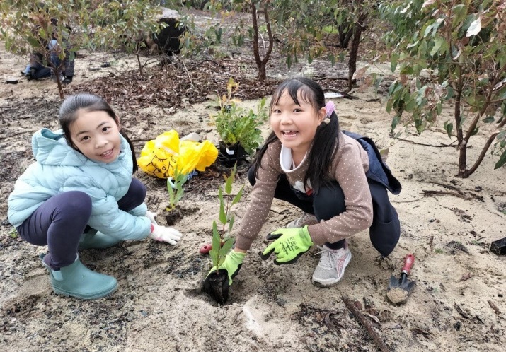 佛光山西澳中華學校 學生開心的種下樹苗