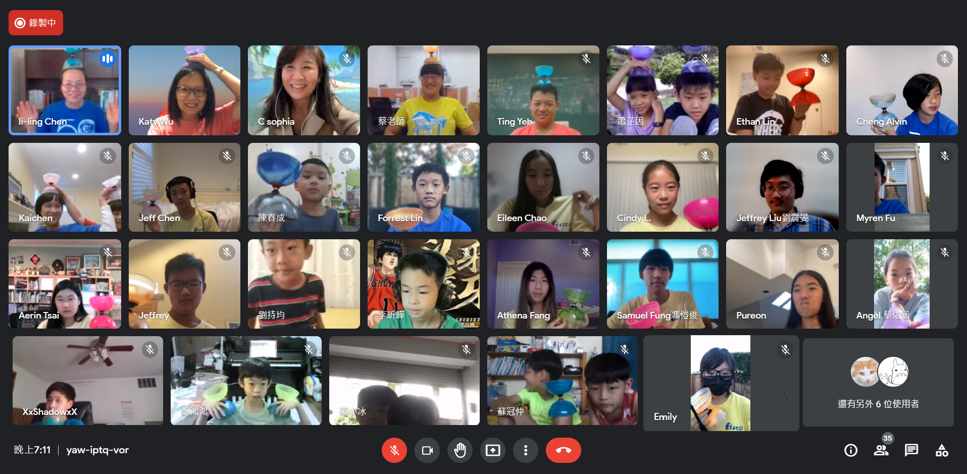 金山灣區文教中心主任莊雅淑、諮詢導師吳季芳、費利蒙中文學校暨金山灣區青年文化志工（FASCA）扯鈴小組培訓教師陳麗玲、臺南市永康國小扯鈴教練蔡君慧以及FASCA學員、費利蒙中文學校與臺南市永康國小扯鈴隊學員共35人出席第二次線上同步交流活動。