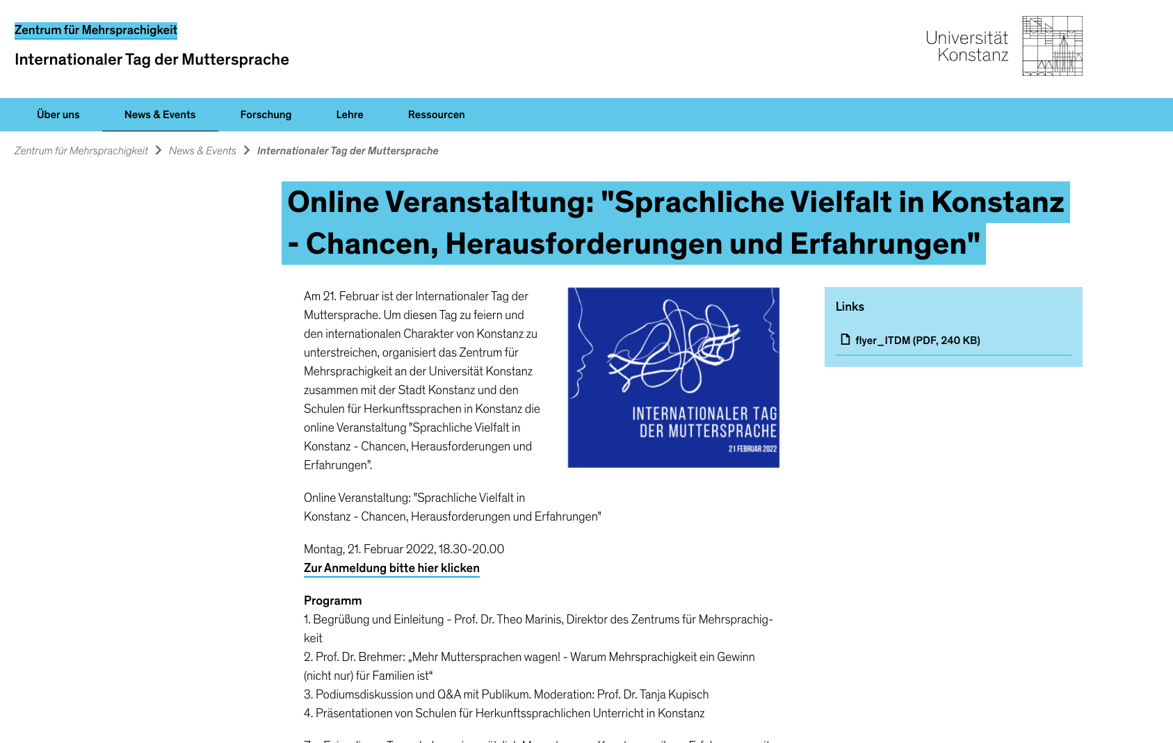 世界母語日的邀請，目錄及網上報名