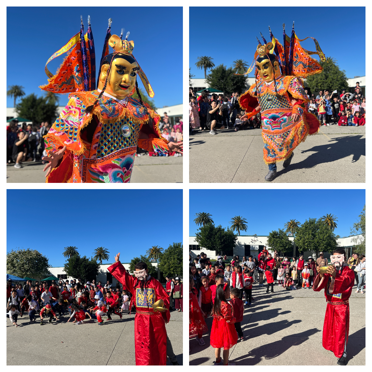 神氣活現！三太子與跳加官在校園內大顯神威 ，不僅傳遞平安吉祥，更將『加官進爵、天官賜福』的美好寓意，無私地分享給在場的每一位親師生 。