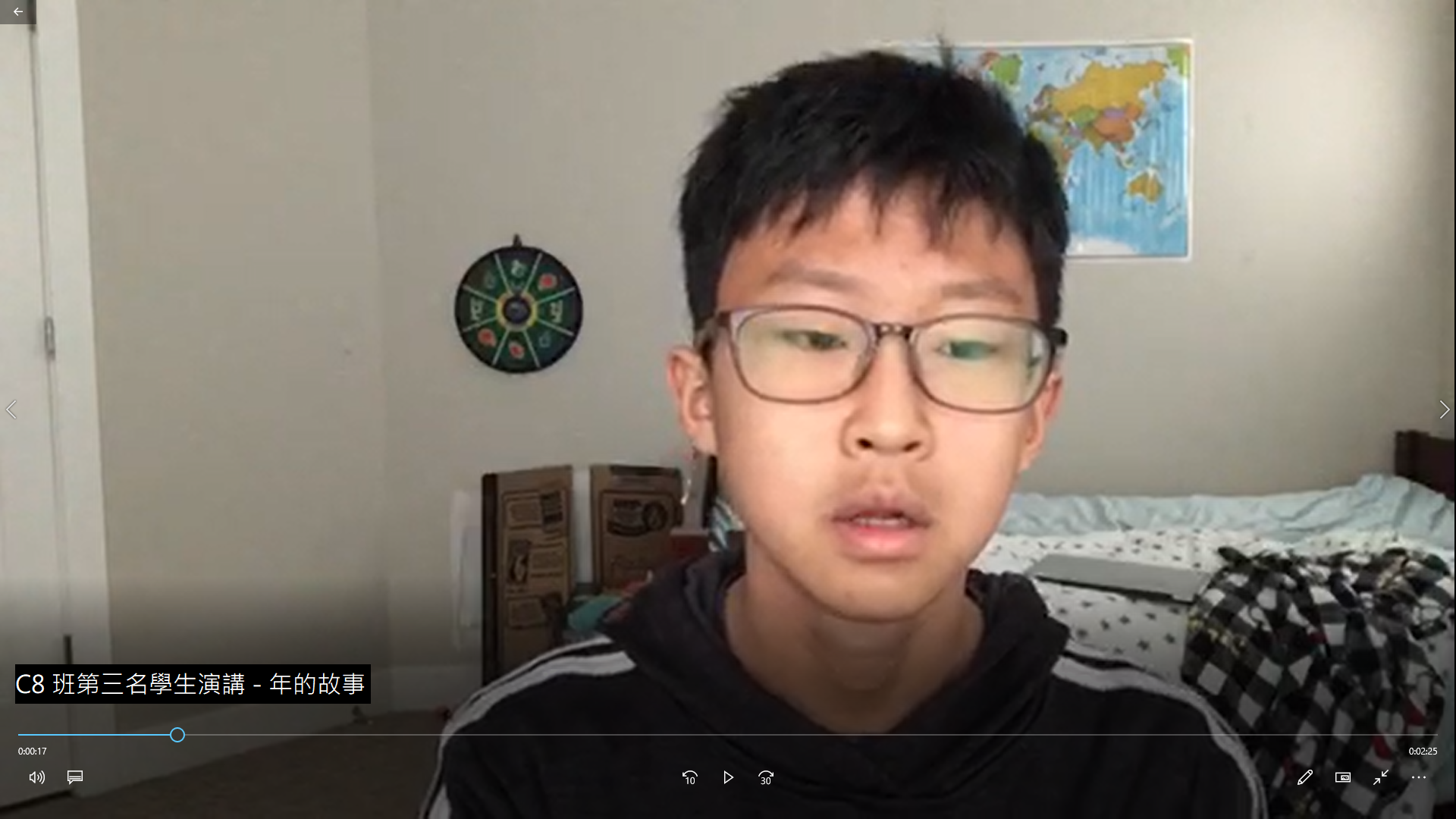 C8 班第三名學生演講題目 - 年的故事 (影片截圖)