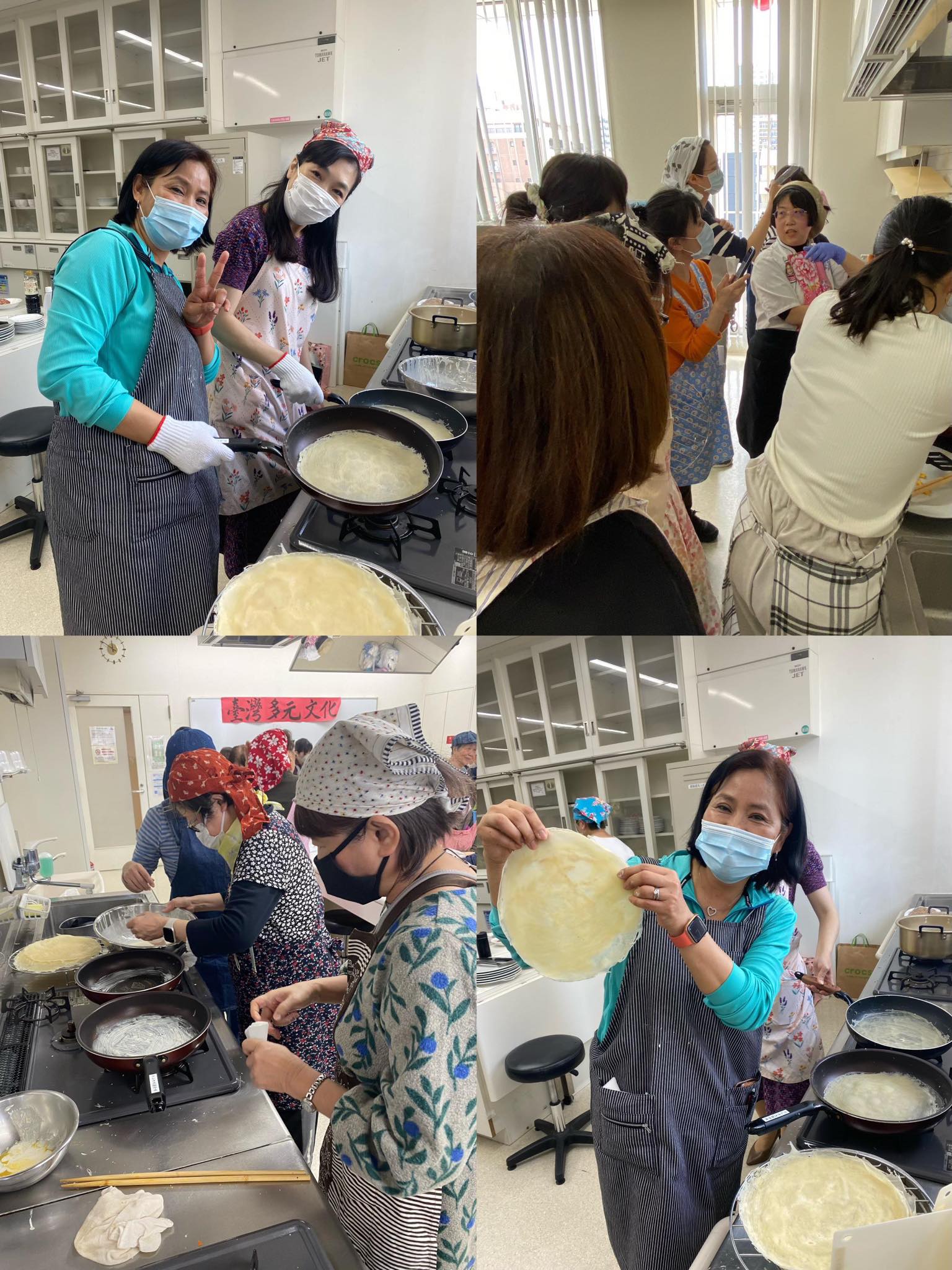 看過示範後，參加者開始體驗做潤餅