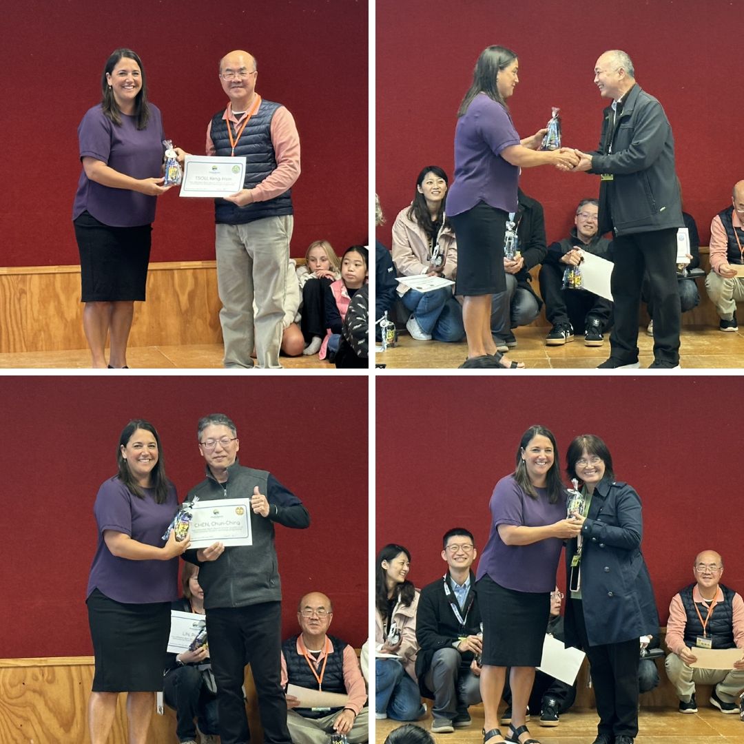 Waihi Beach School校長Rachel Coll（上圖左一）致贈禮品感謝參與交流規劃的師長