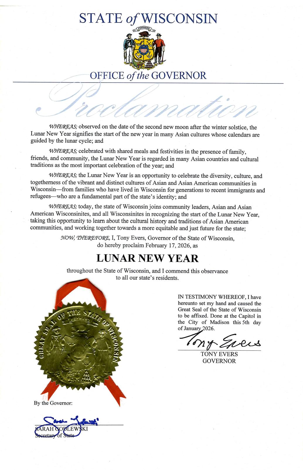 Proclamation Letter from WI Governor Tony Evers