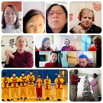 新海臺灣華語文學習中心學生一起演唱「恭喜恭喜」，同賀新春。