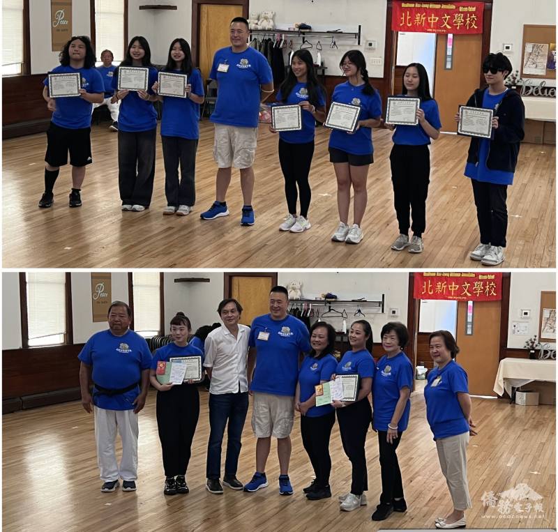 七名輔導員接受獎狀（上圖），夏令營教師，左起為王啟蒙、吳佩芹、戴松昌、陳正緯、陳麗惠、吳宇婷、陶立筠、董瑪利（下圖）