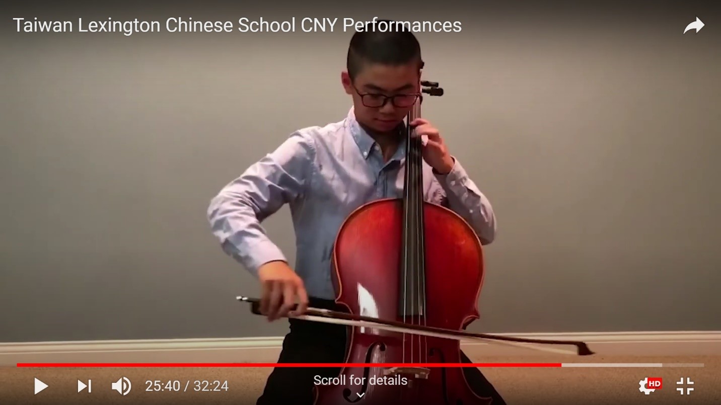 中文學校學生表演大提琴 Bach Cello Suite No 2 Gigue。