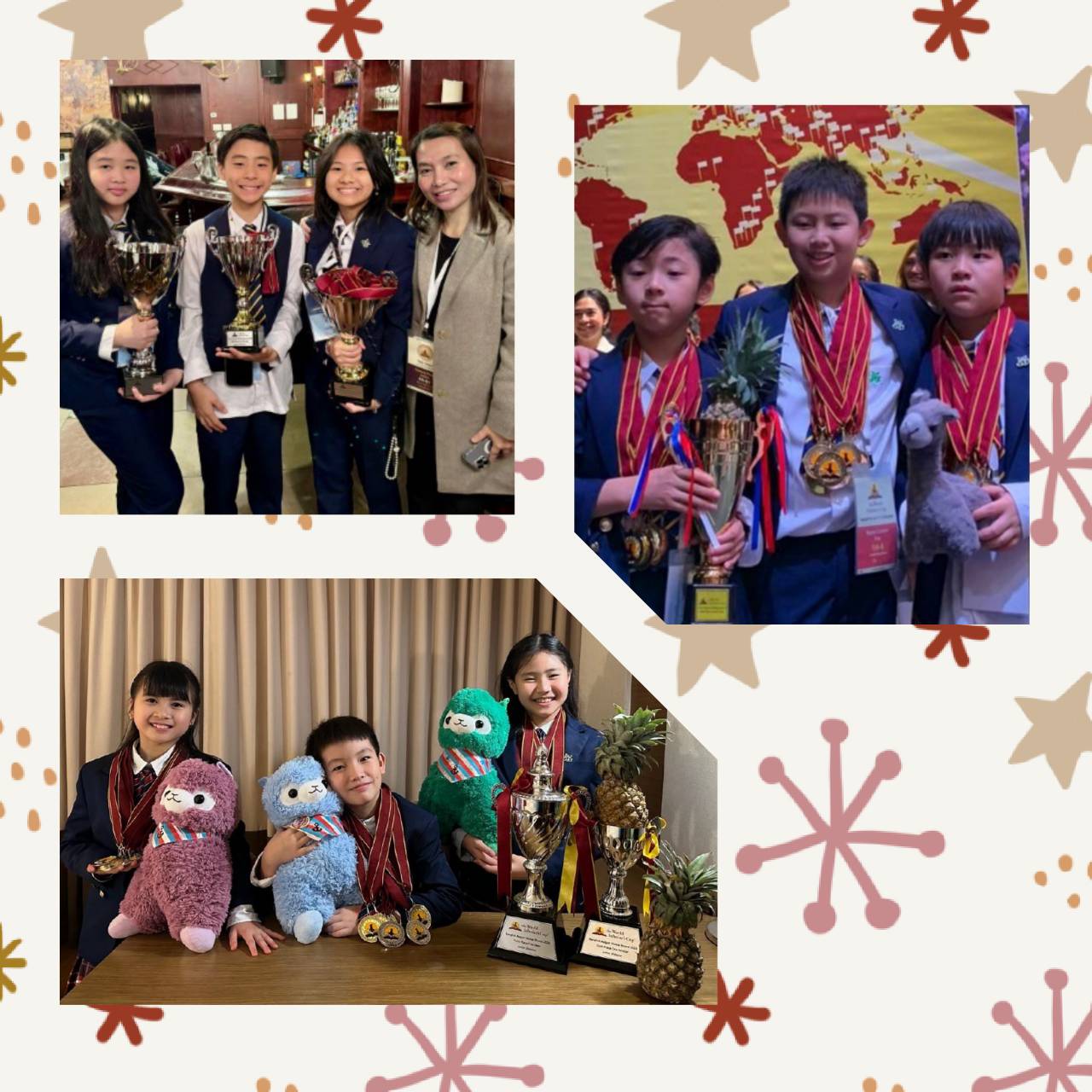 全球區同學Tessa, Audrey, Christopher榮獲中年級組第3名獎盃1座