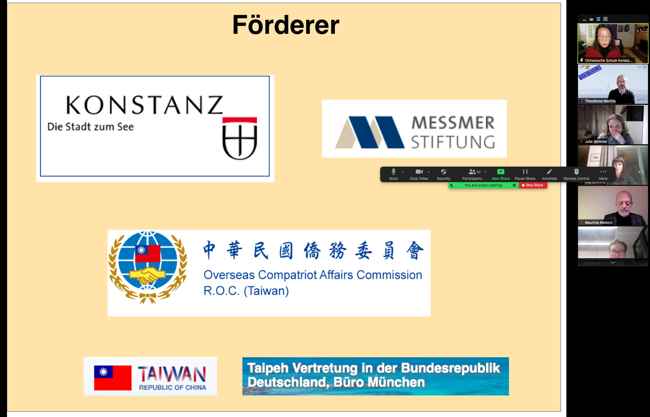 吳美琳校長介紹康斯坦茨中文學校的贊助單位，特別介紹中華民國僑委會及慕尼黑臺北辦事處