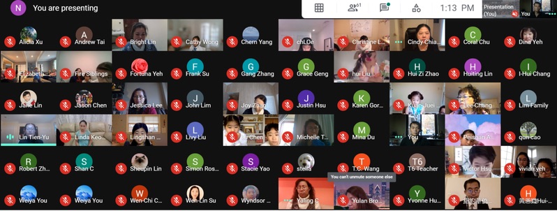 新澤西中校協會線上詩歌朗誦比賽頒獎典禮，評審和各校師生在線上齊聚一堂。