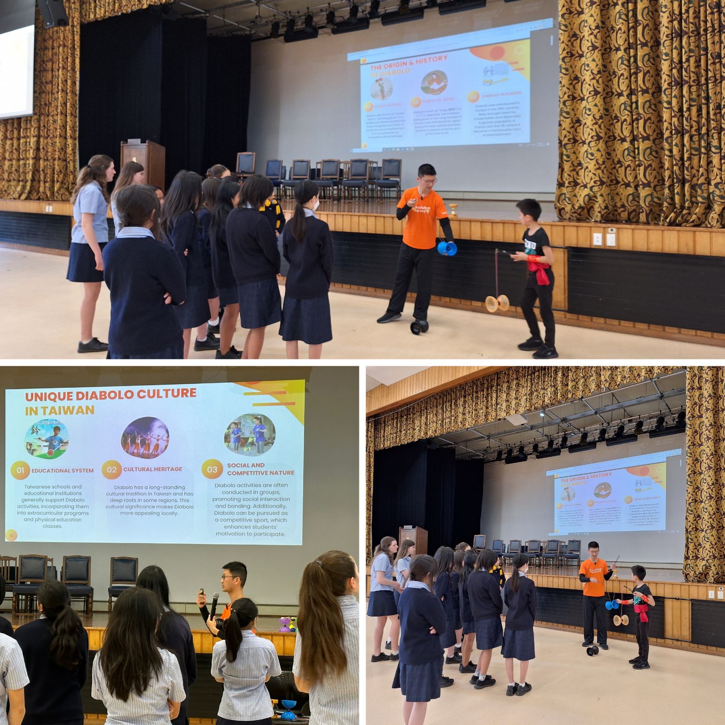 講師石清文簡報介紹扯鈴的歷史與發展以及臺灣如何成功推廣扯鈴