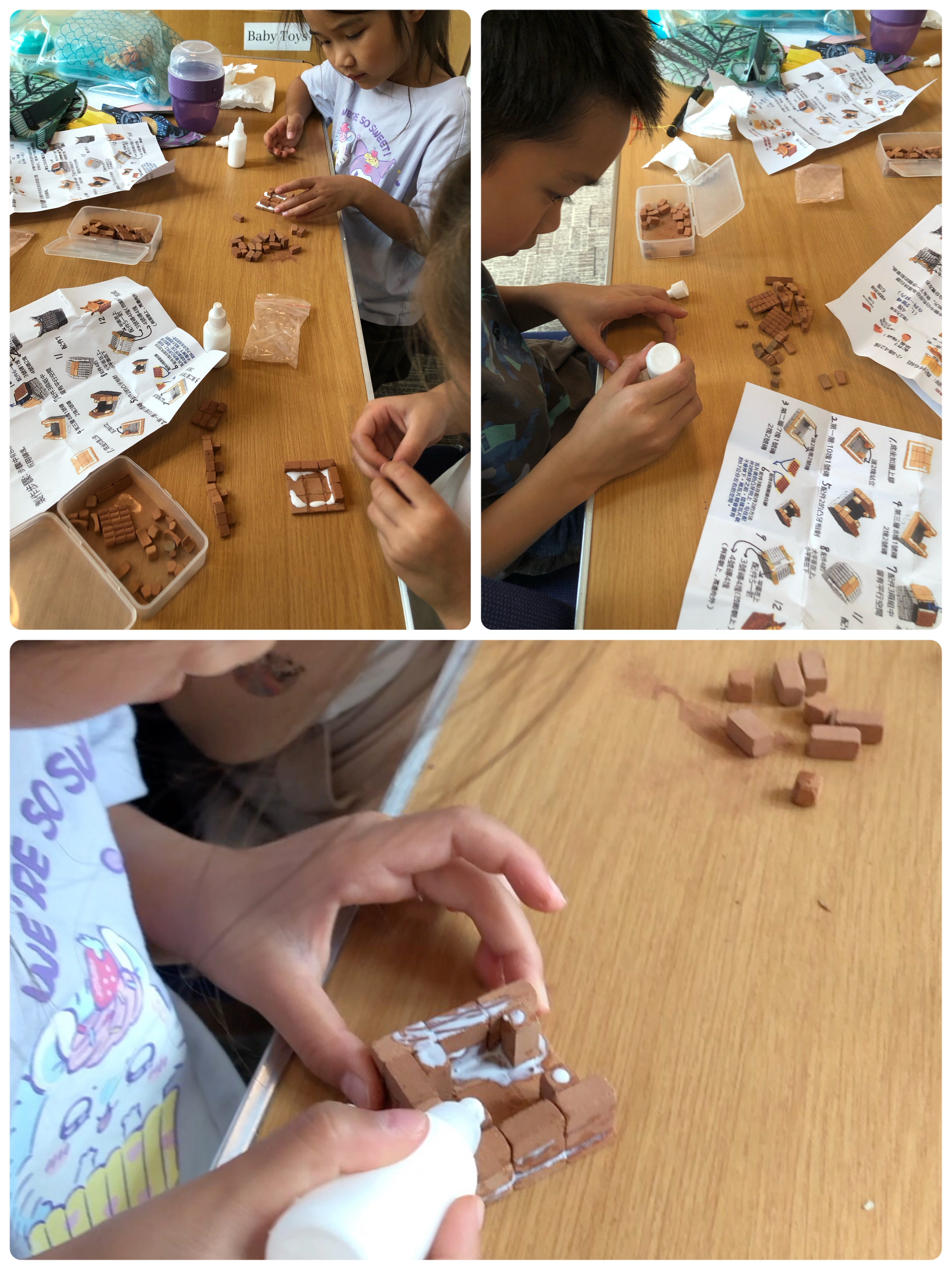 小朋友們用磚頭搭建了一座小房子，大家都很認真，合作完成了這個有趣的活動。