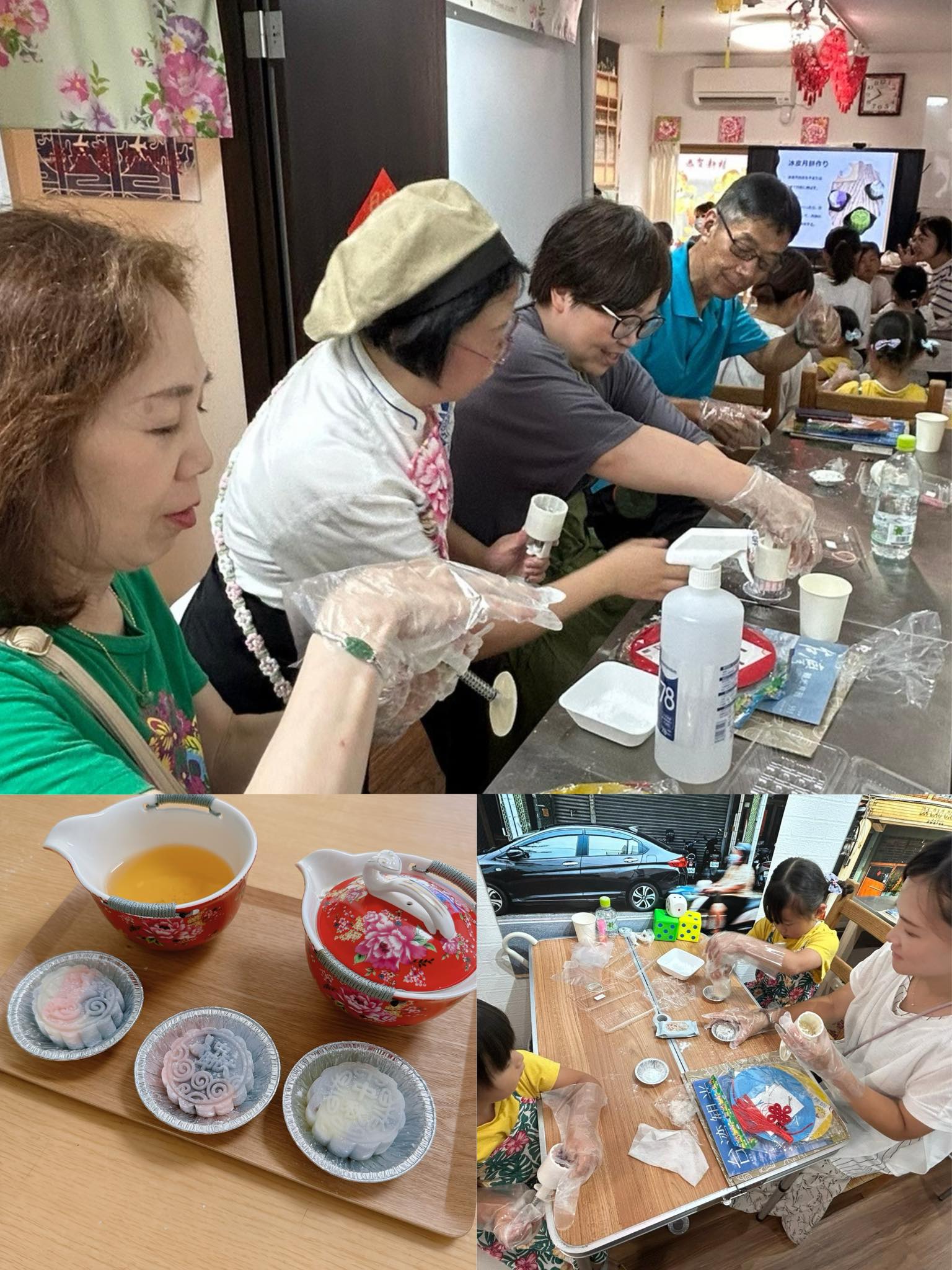 大人小孩都很認真跟著陳老師的說明一起動手做月餅