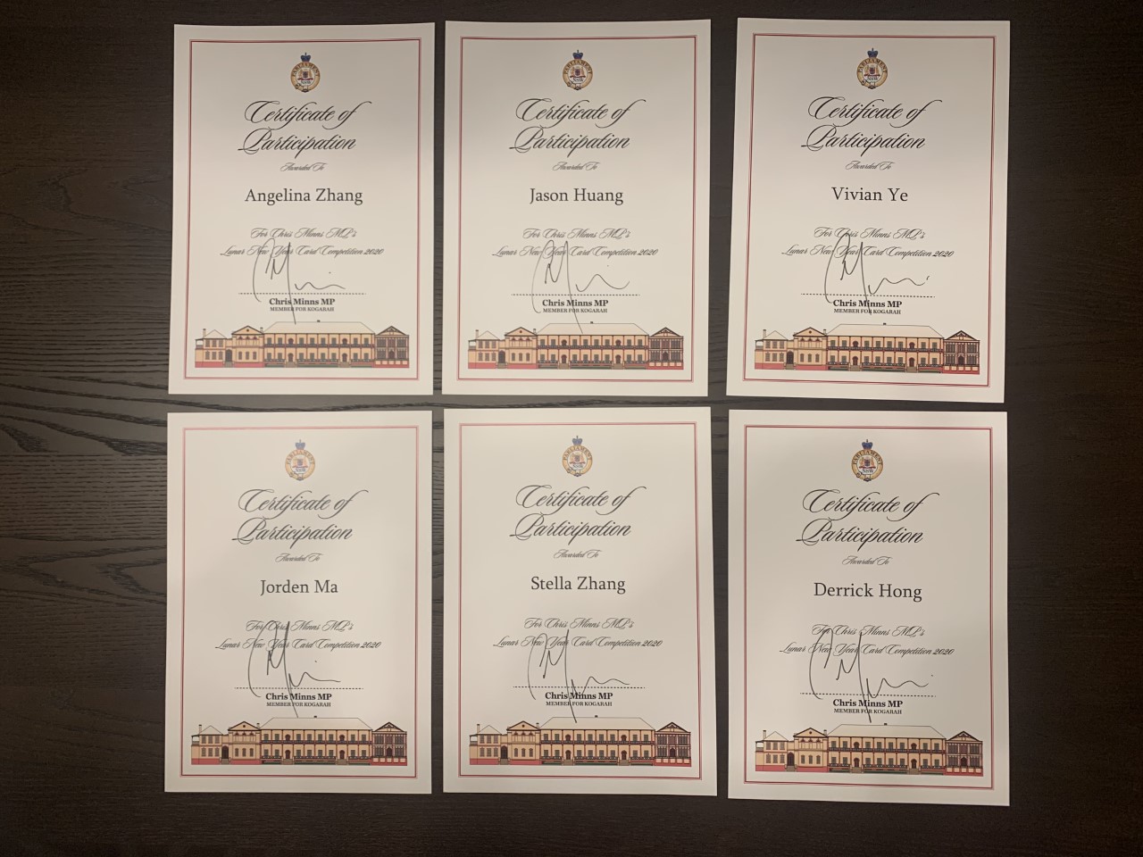 每個參赛同學都獲得參赛証書