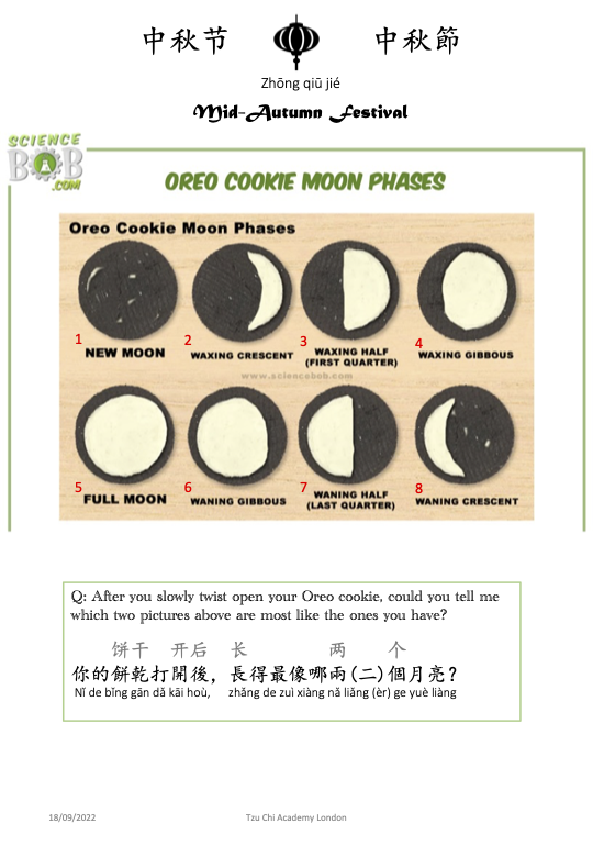 中秋節文化活動當天給學生觀察月亮變化之學習單
