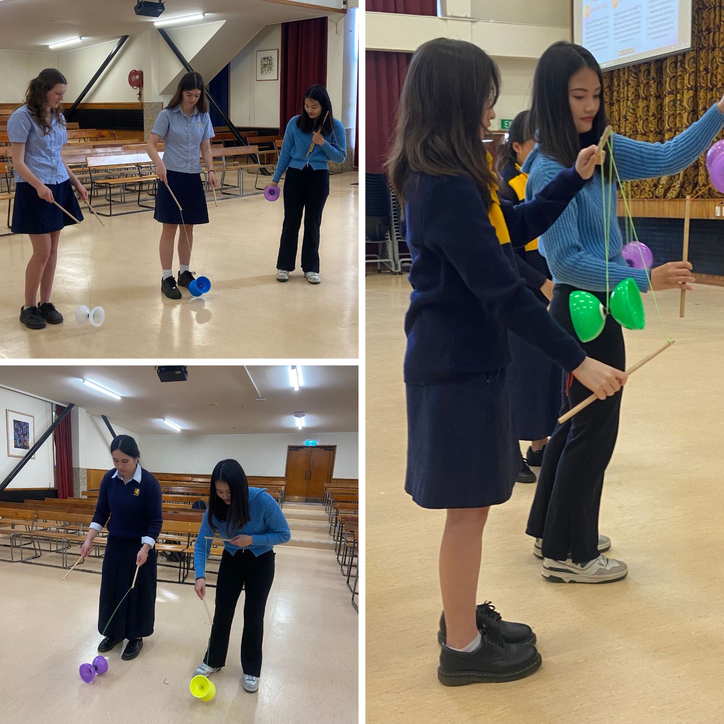 助教蔡欣娉示範及指導學生扯鈴基本動作