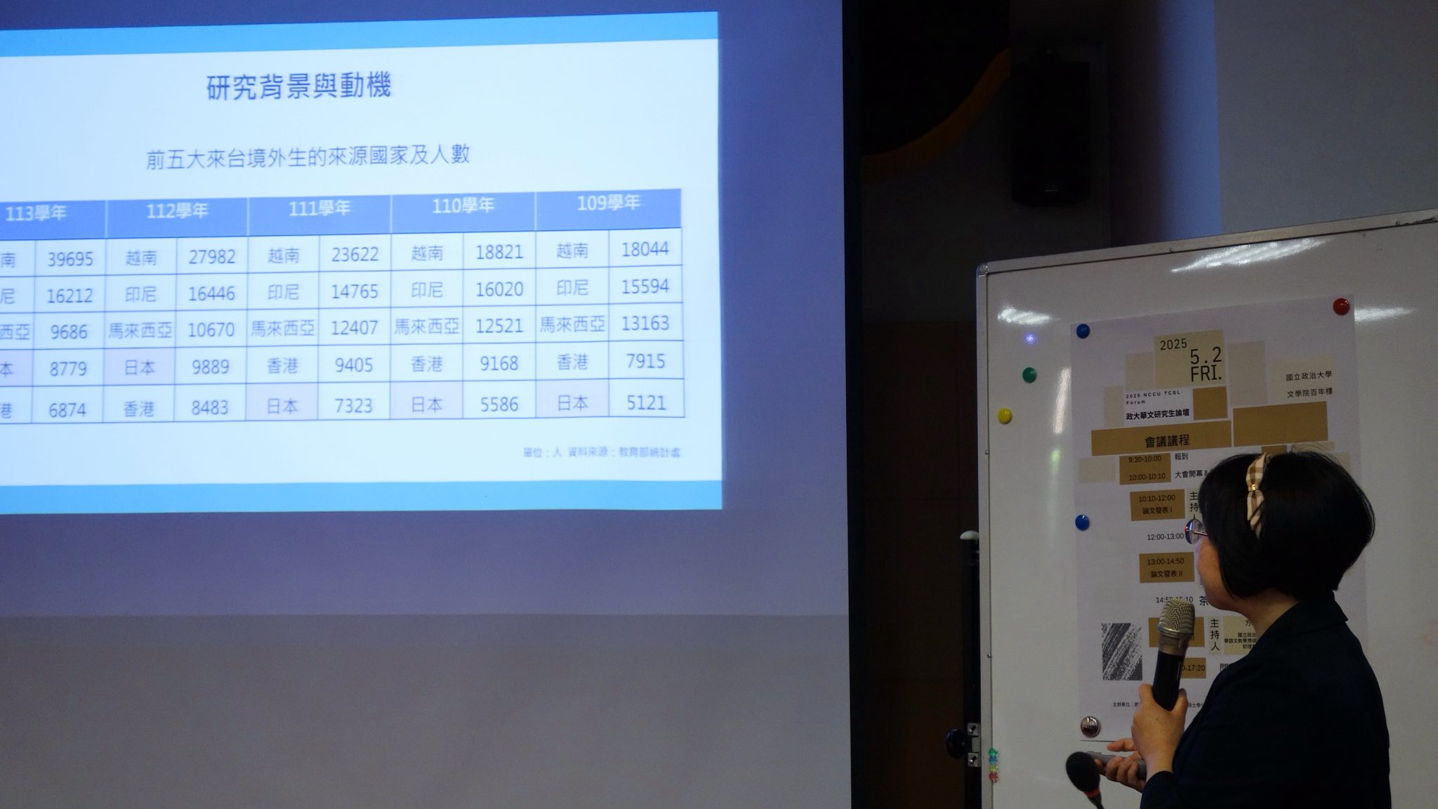 陳校長說明來台就學境外生的來源國家情形