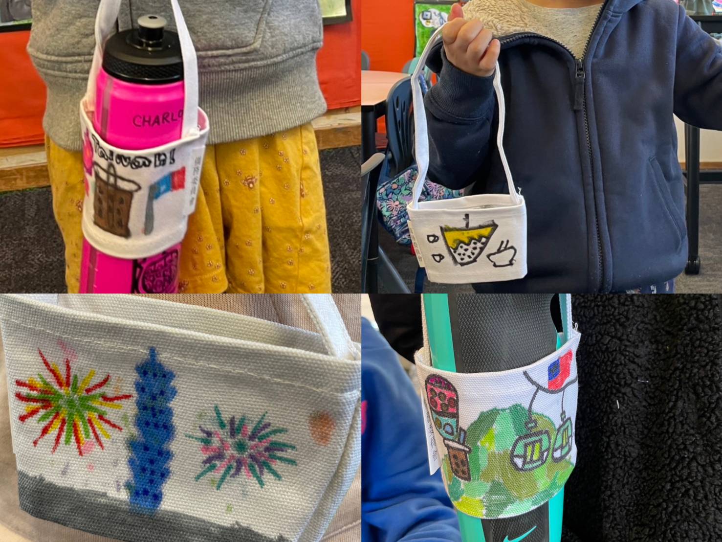 學生繪製有臺灣意象的杯套