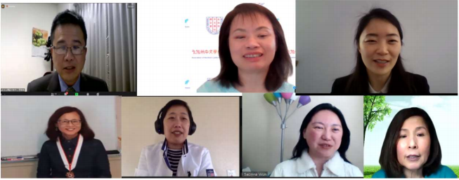 上排由左至右：金山灣區華僑文教服務中心閻樹榮主任、聯合會會長陳亳蕙、徐廣梅副主任。下排由左至右：李佳蓉老師、楊淑惠老師、溫淑齡老師、劉麗鋓老師。