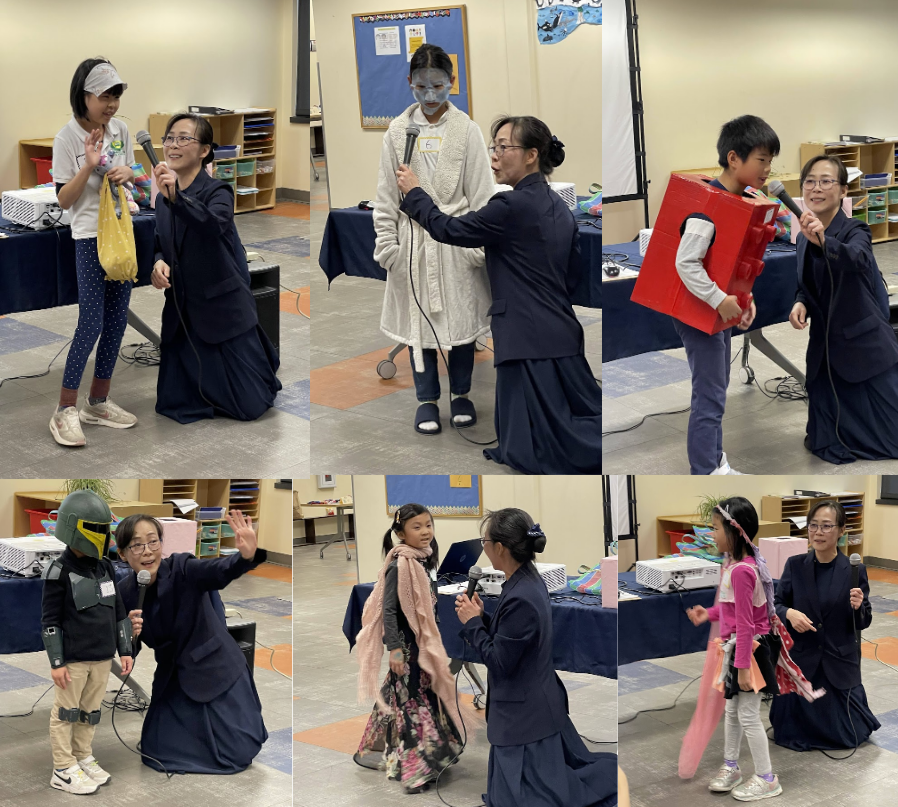 黃靜妍校長訪問環保創意變裝走秀模特兒。