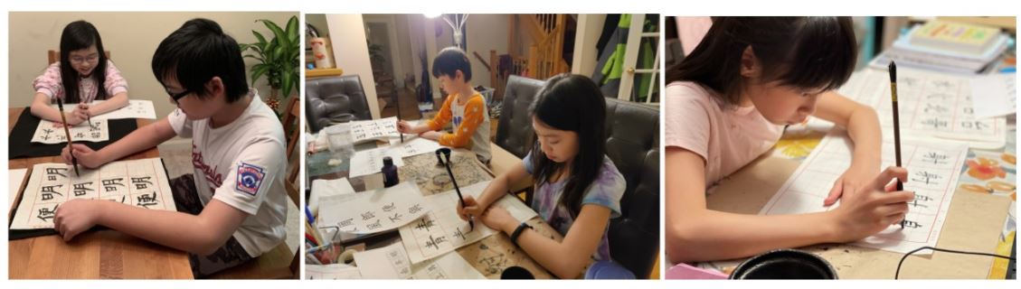 同學從容利用假日練寫書法，將書法融入家居，成為生活的一部分。