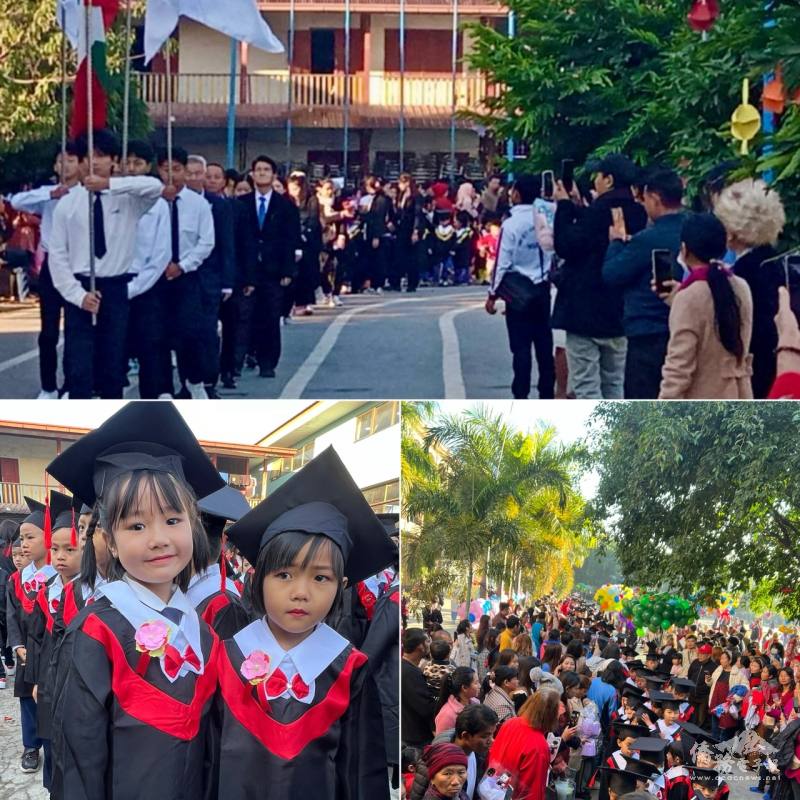 本屆畢業典禮進場，在清脆的驪歌聲中，由董事長李成潤、會長高仲品、校長尹勝邦、副校長彭安靖，帶領全體行政人員與教師，畢業生進行校園巡禮，進入畢業典禮會場