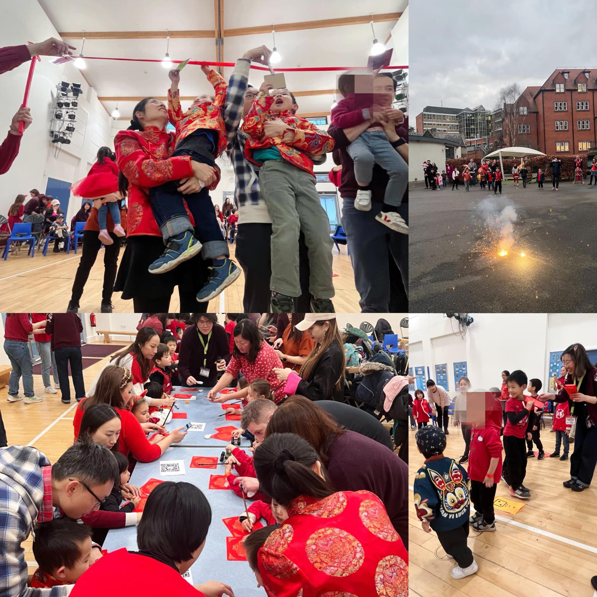 親子書法寫春聯及一起放鞭炮