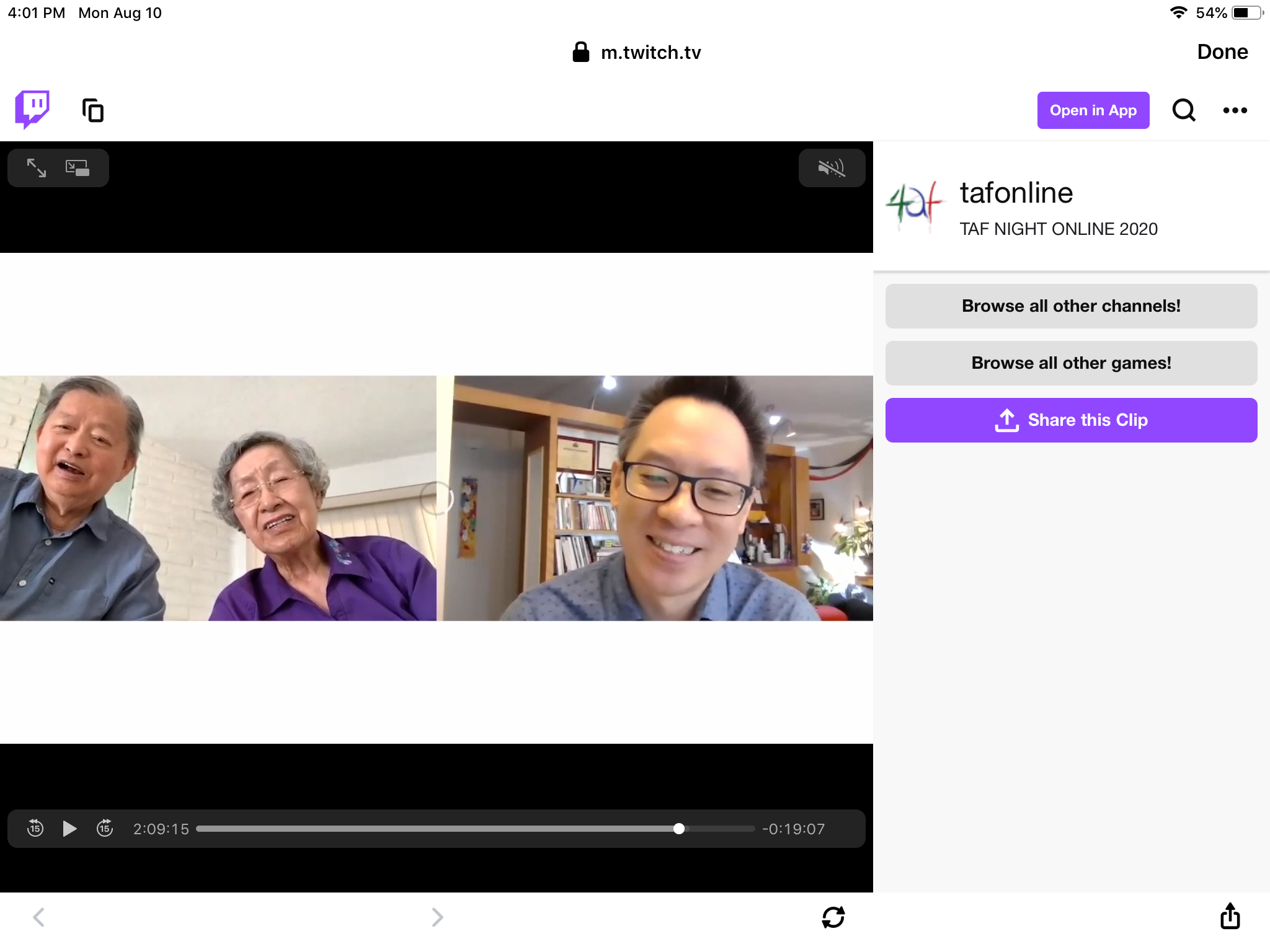 2020/8/8 TAF之夜   蔡會長和卓前會長線上談話