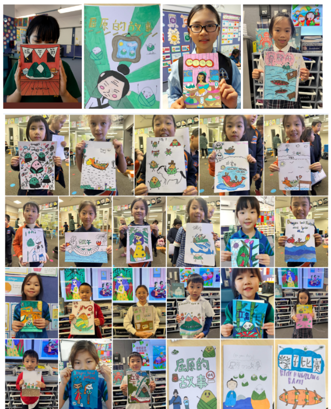 學生透過閱讀端午節的傳說，發揮創意改編成屬於自己的端午故事，並將故事內容繪製成漫畫小書，讓傳統文化在創作中活潑呈現。