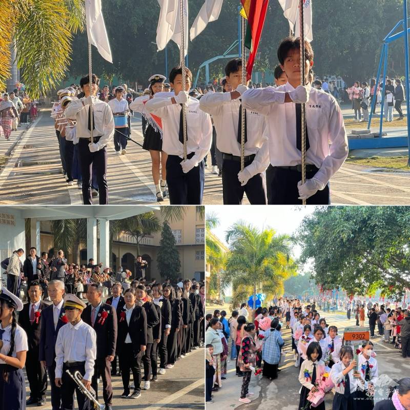 畢業典禮，在儀仗隊如春雷般強有力的節奏、震撼中，搭配高舉著鮮艷國旗、校旗，董事長李成潤、會長高仲品、校長尹勝邦、副校長彭安靖帶領全體行政人員，師長、畢業生進行校園巡禮後，進入畢業典禮會場