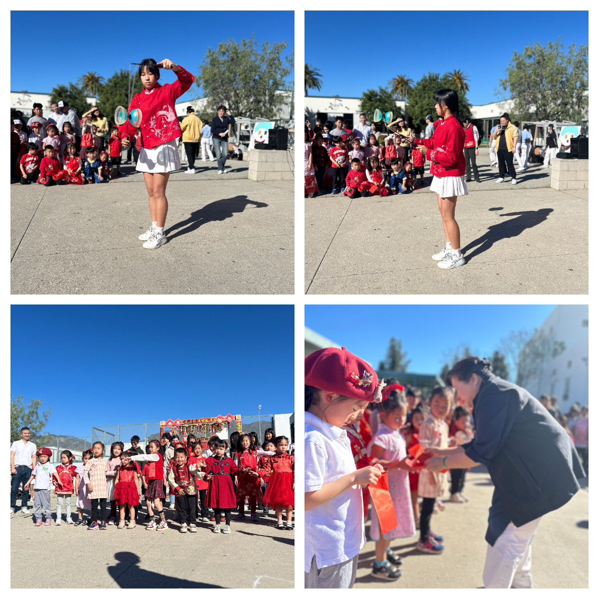  全校師生身著喜氣洋洋的『過年衣服』出席 ，在慈少舞獅隊氣勢磅礡的鼓聲與靈活躍動中，正式拉開慶祝活動的序幕。