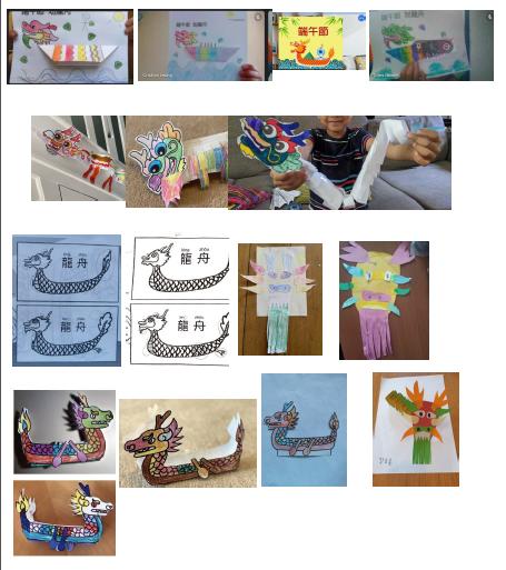 學習與端午節有關的新單字、製作龍舟及龍舟比賽（看誰先能把不一樣的地方全找出來）。